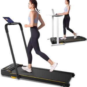 UREVO Strol 2E Smart 2-in-1 Folding Treadmill, Compact Walking Pad with Safety Handle, Plug and Play, Dual LED Display, Workout APP, Walking or Running for Home Office, Remote Included
