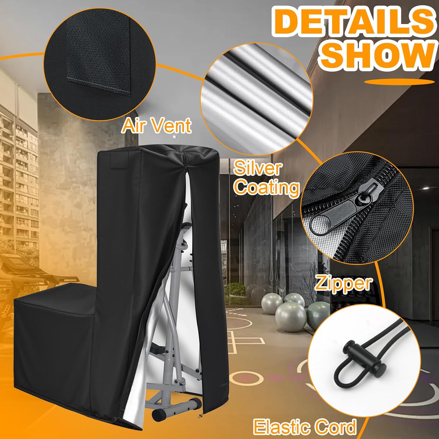 Elliptical Cover, 600D Oxford Fabric Covers with Zipper- fit for Elliptical Exercise Machine/Elliptical Trainer Indoor/Outdoor/Home/Gym, Waterproof Dustproof UV Resistant, Black,70.8 * 29 * 65inch - Image 5