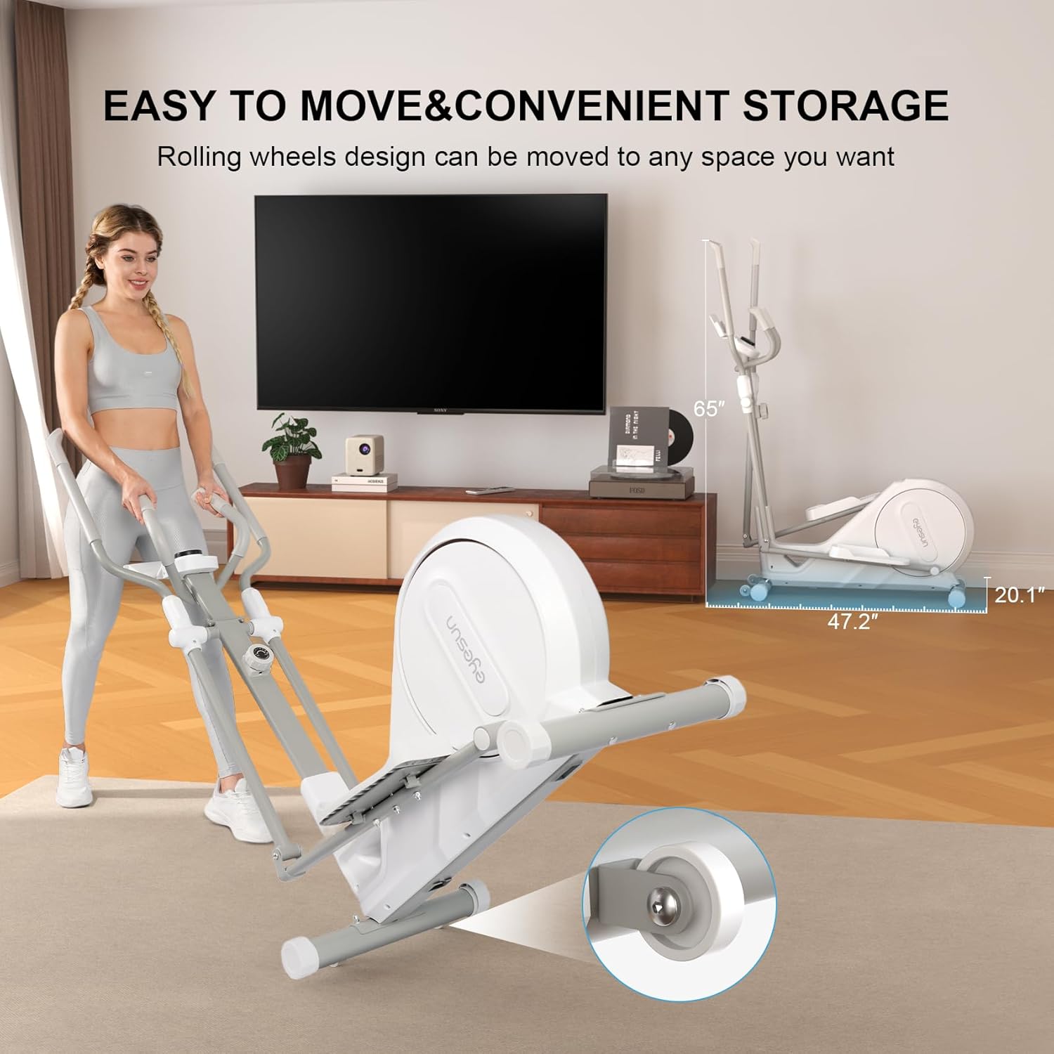 Elliptical Exercise Machine for Home,3-in-1Compact Training Machines with 16 Resistance Levels,14LB Flywheel,Low Impact Magnetic Cross Trainer,Quiet Portable Elliptical for Seniors&Small Spaces - Image 8