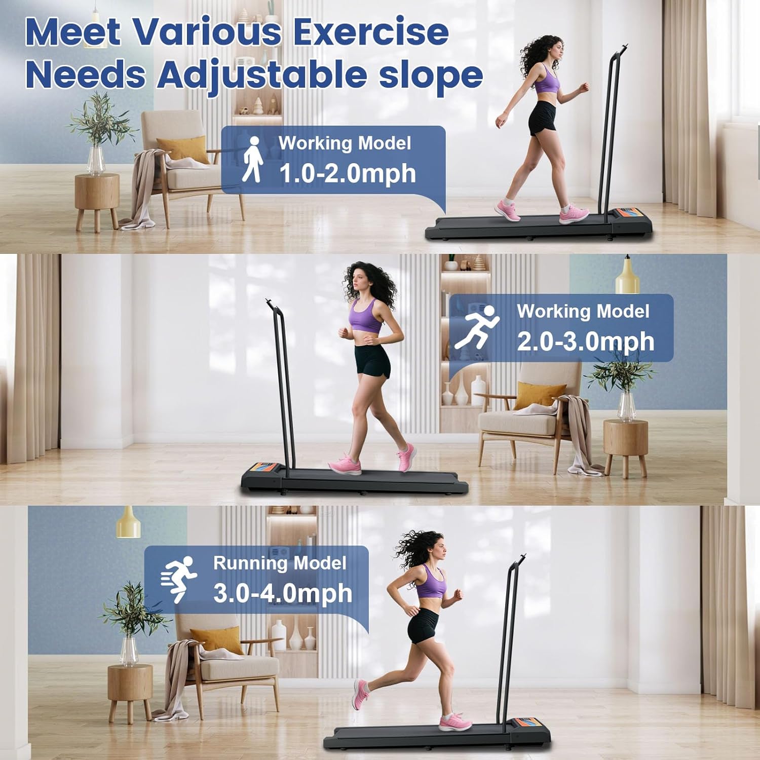 Walking Pad with Handle Bar, 2.5HP Walking Pad Treadmill with Incline, Portable Under Desk Treadmill for Home, 300LBS Capacity, Remote Control, Large LED Display - Image 4