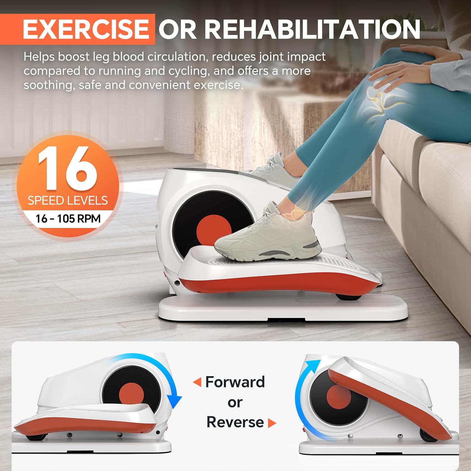 2025 New Under Desk Elliptical Machine, Electric Ellipse Leg Exerciser Pro As Seen On TV with 16 Adjustable Speed, Quiet and Fully Assembled with Remote Control & Non-Slip Foot Straps - Image 2