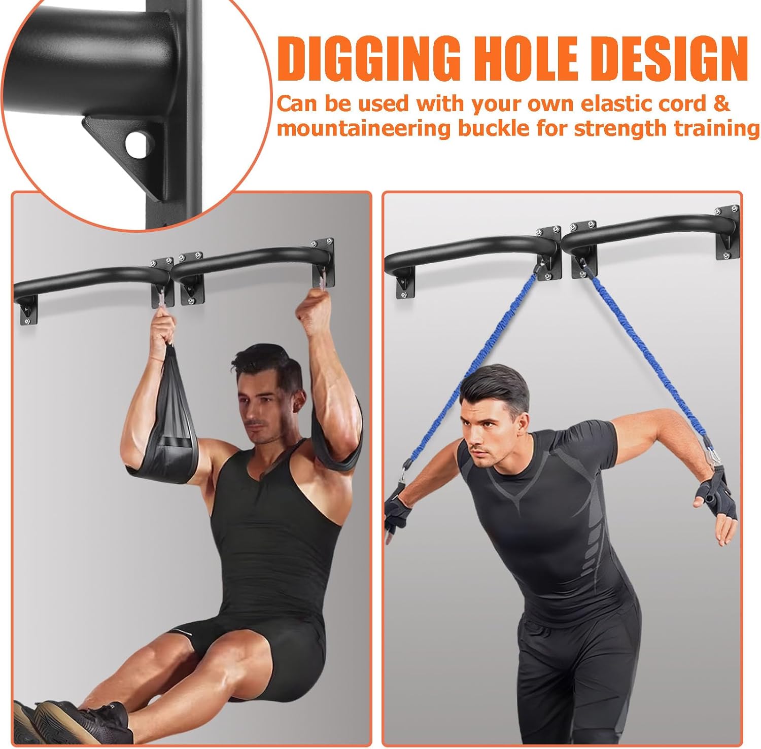 TOBWOLF 2PCS Wall Mount Doorway Pull Up Bar, Heavy Duty Strength Training Chin Up Bars, Door Frame Pull-Up Bars Ceiling Wall Mounted, Thick steel Sturdy Hanging Pull-up Bar for Home Gym Workout - Image 4