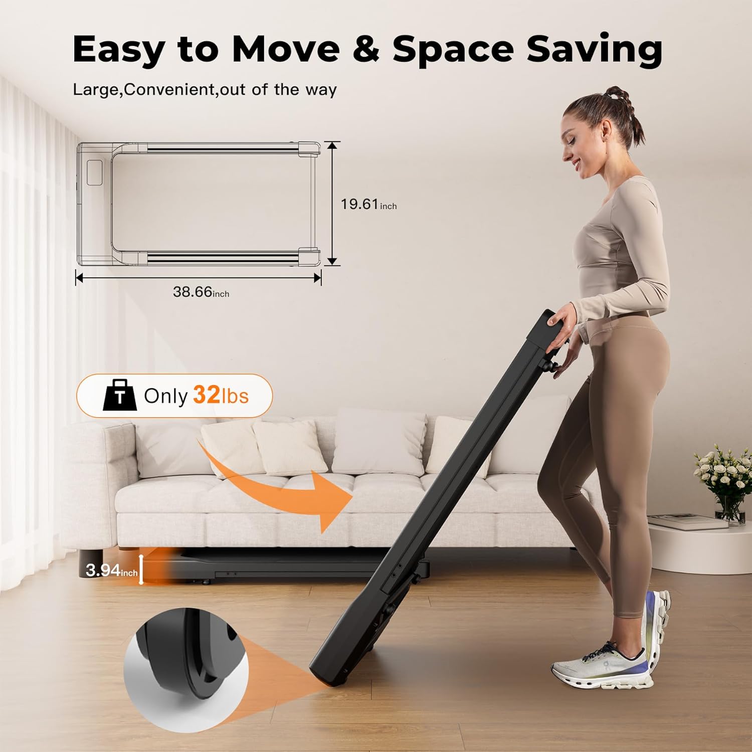 SupeRun Walking Pad, Under Desk Treadmill, 3 in 1 Portable Treadmill with Remote Control LED Display, 2.5 HP Quiet Walking Jogging Machine for Office Home Use, 250 Lbs Capacity - Image 8