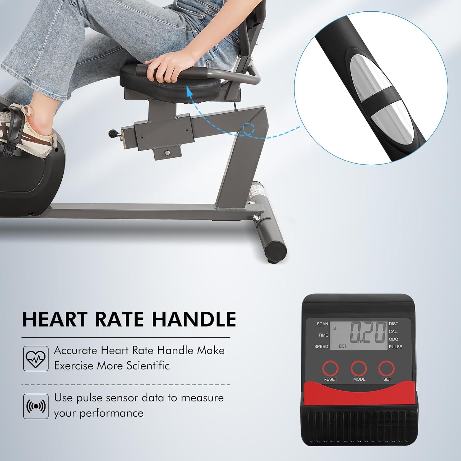 Recumbent Exercise Bike for Home Magnetic Stationary Bike for Adult Seniors, Workout Equipment for Gym, LCD, Heart Rate Handle,Indoor - Image 4