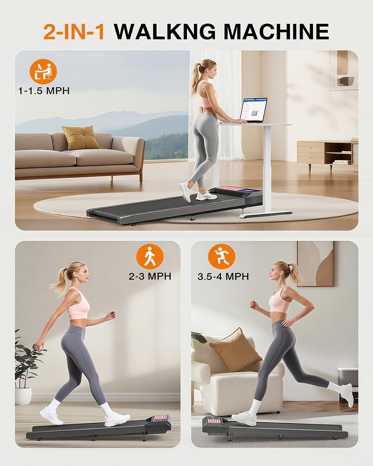 Walking Pad Treadmill with 0%-5% Incline and APP Sync, Small Compact Under Desk Treadmills for Home and Office with Remote Control and LED Display, 2.5HP - Image 4