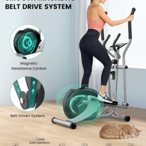 THERUN Elliptical Machine for Home, Magnetic Hyper-Quiet Compact Elliptical Exercise Machine w/ 8 Levels Adjustable Resistance, 6KG Flywheel, Pulse Sensor, LCD Monitor, Bottle Holder