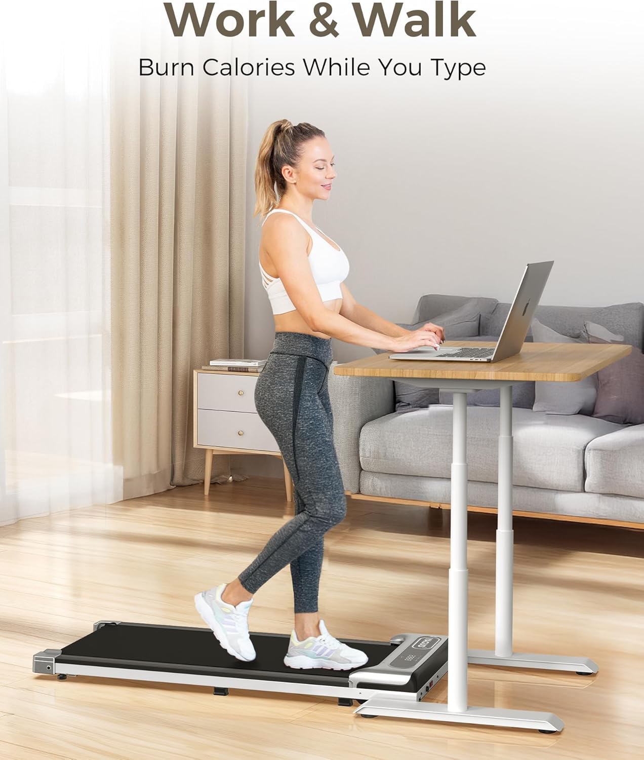 Under Desk Treadmill, Walking Pad for Home and Office, 2.5 HP Portable Walking Jogging Running Machine with Remote Control and LED Display, Silver - Image 2