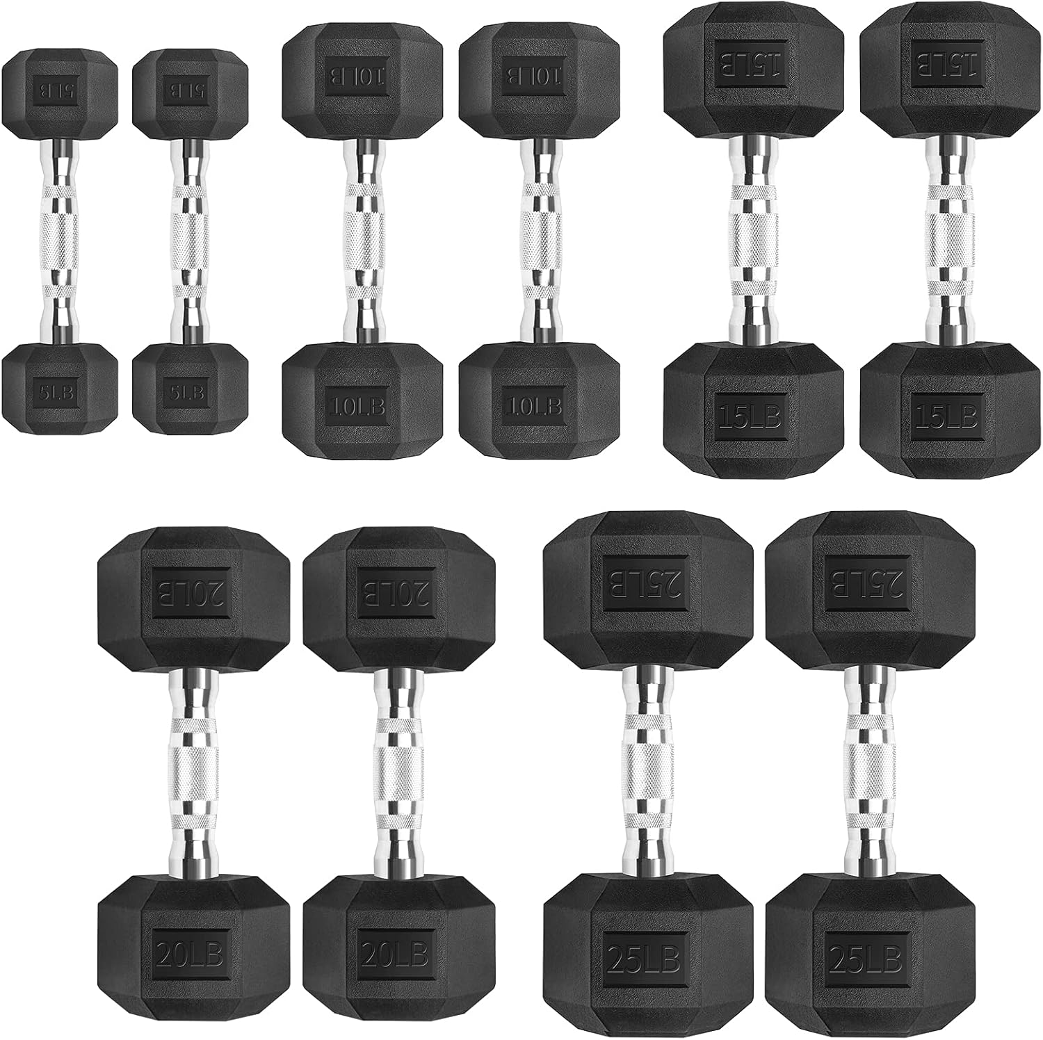 150 Pound Hex Dumbbell Set with Rubber Coated Dumbbells and Rack - Image 2