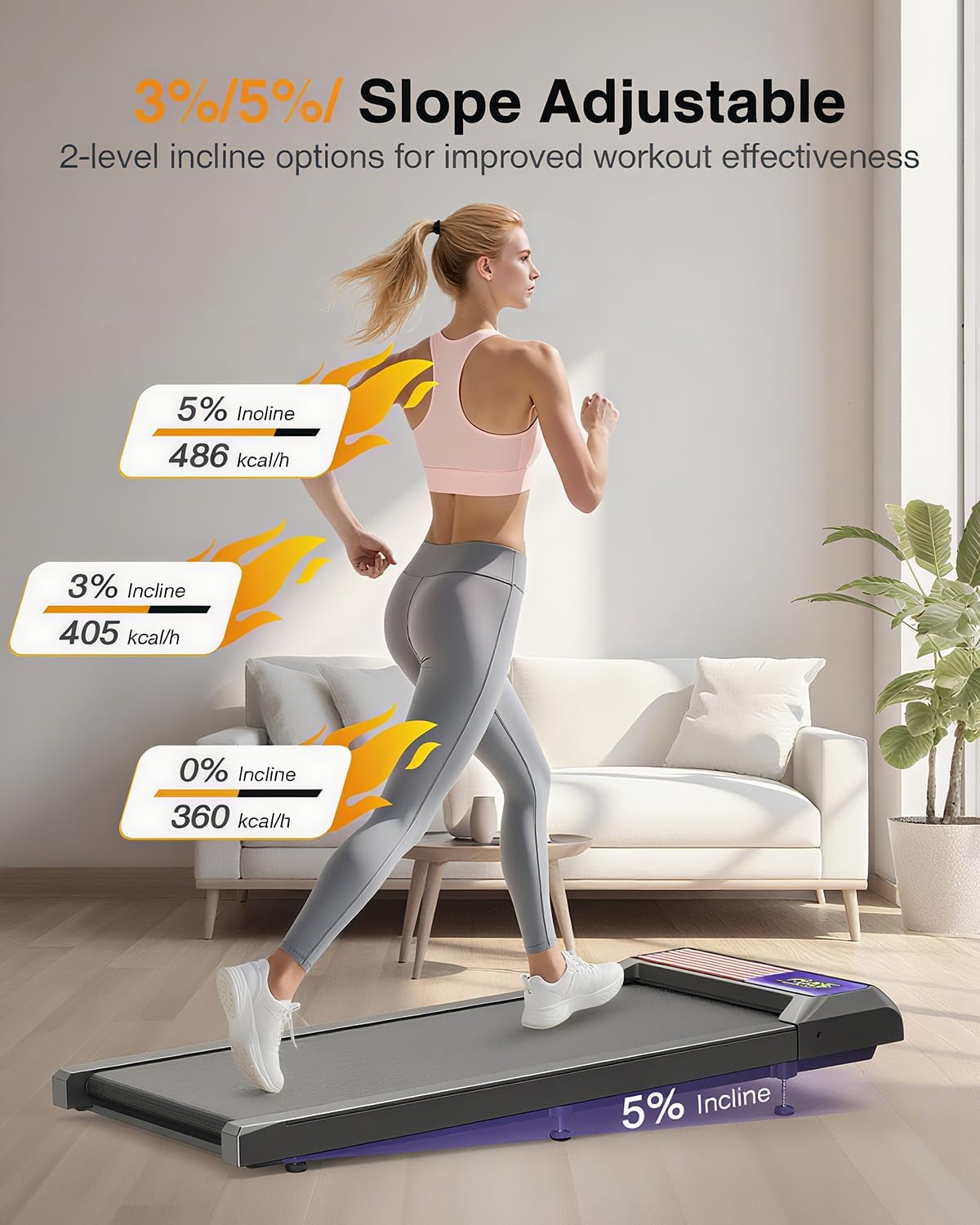 Walking Pad Treadmill with 0%-5% Incline and APP Sync, Small Compact Under Desk Treadmills for Home and Office with Remote Control and LED Display, 2.5HP - Image 2