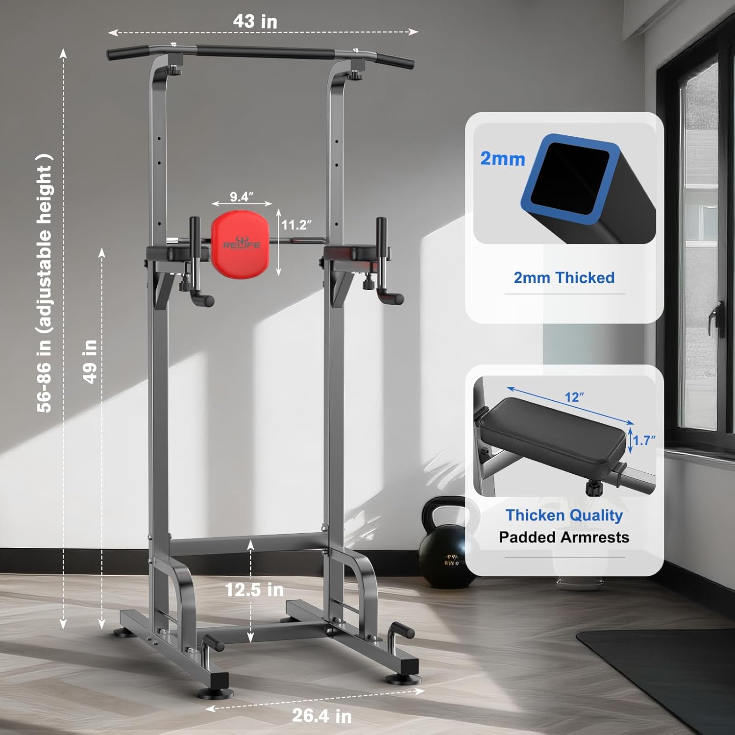 RELIFE REBUILD YOUR LIFE Power Tower Pull Up Bar Station Workout Dip Station for Home Gym Strength Training Fitness Equipment - Image 8