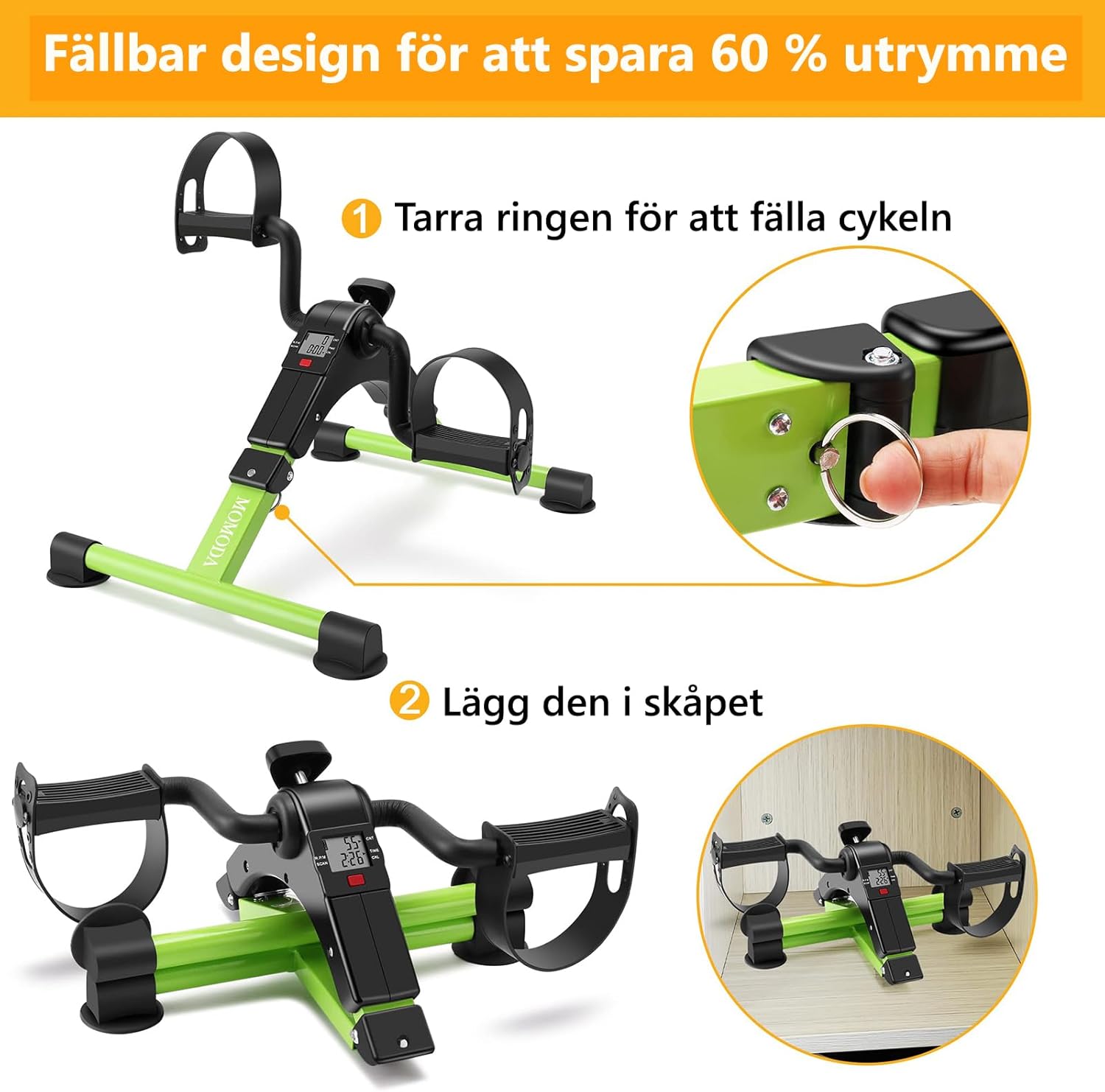Pedal Exerciser Desk Exercise Bike Leg and Arm Bike with LCD Monitor Foldable (black/green) - Image 4