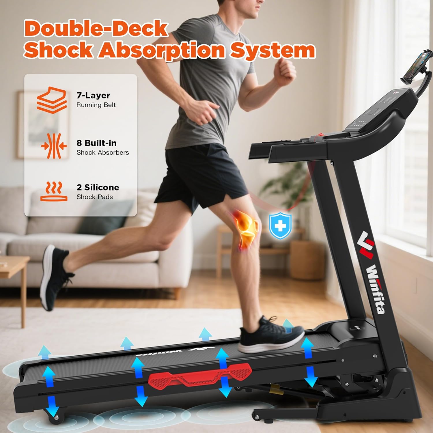 3.5HP Folding Treadmills for Home with Incline Optional, 300 lbs Capacity, 8.0MPH Speed, 17'' Wide Belt, App, Bluetooth Connection, 64 Programs, USB Charging Port, BMI Detector for Home Use - Image 5