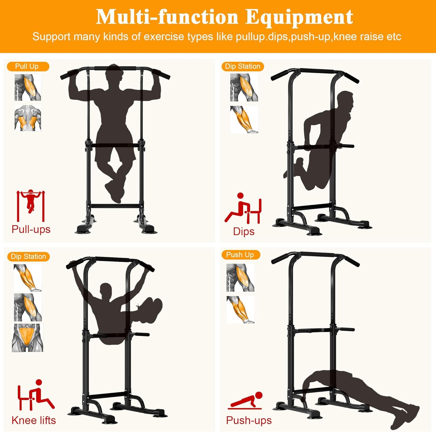 SogesPower Power Tower Dip Station Pull Up Bar for Home Gym Adjustable Height Strength Training Workout Equipment,Pull Up Bar Station - Image 8