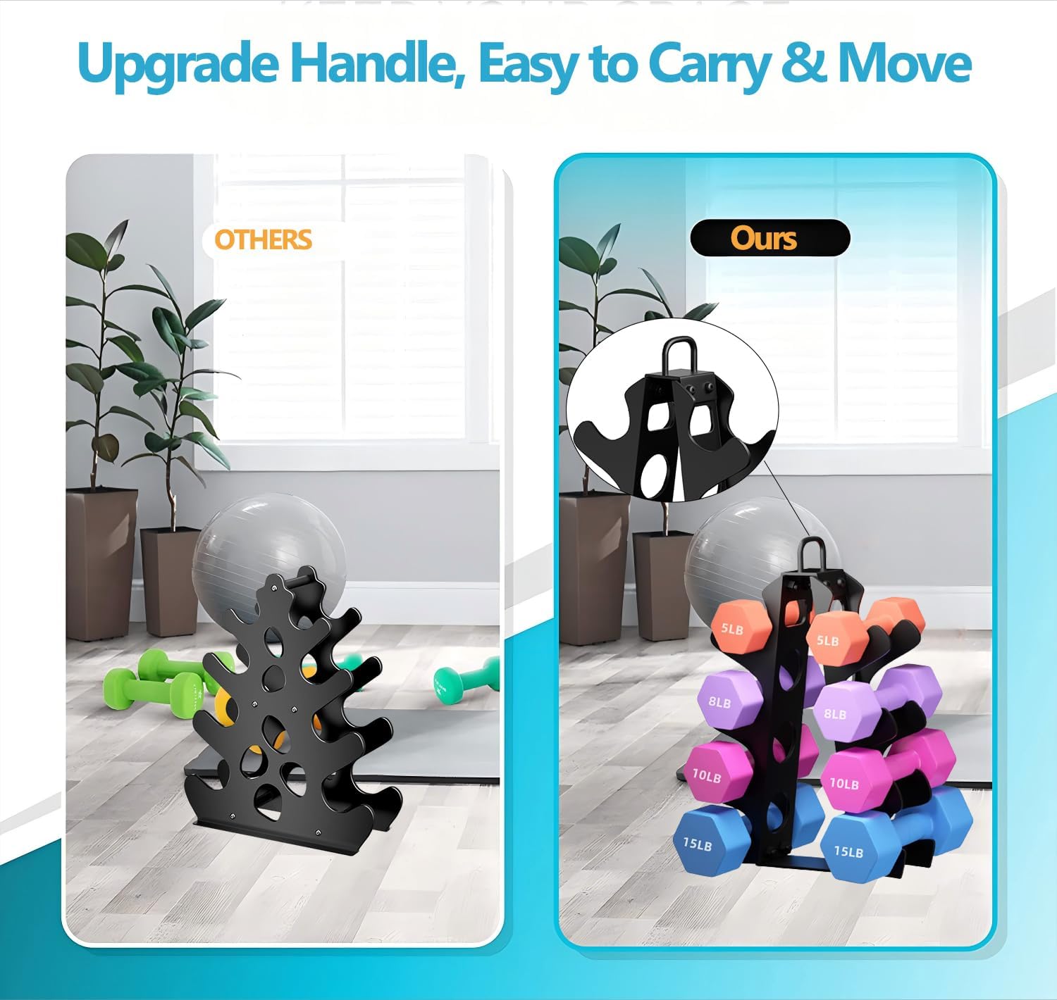 Dumbbell Rack Stand Only(Rack Only, No Dumbbells), Weight Rack for Dumbbells 5-15LB, Upgraded Handle, Compact A-Frame Weight Rack, Suitable for Home Gym - Image 3