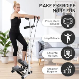 Adjustable Height Stair Stepper with Resistance Bands and LCD Monitor – 330 lb Capacity, Handlebar and Phone Stand for Home Workouts
