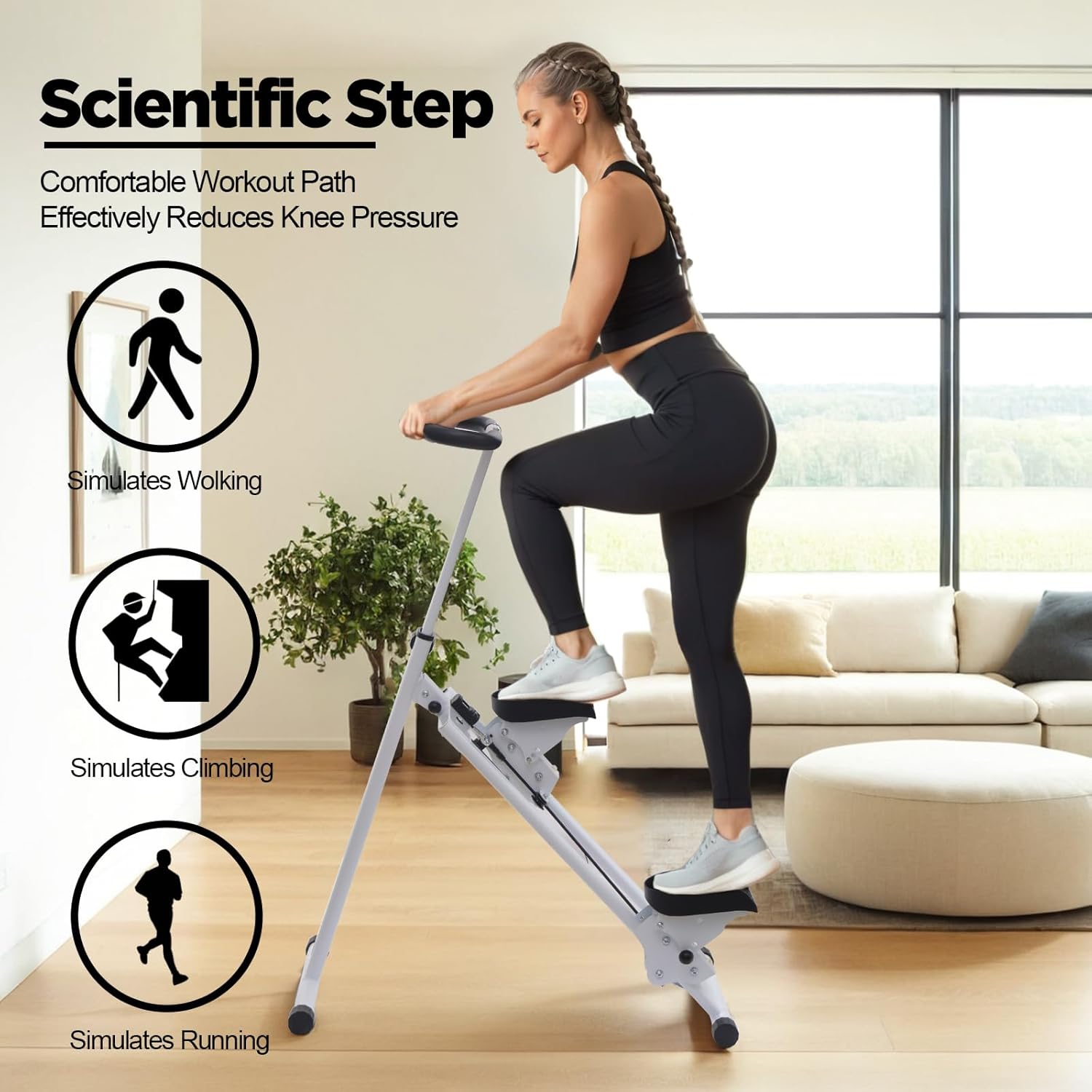 Stair Stepper Climber Adjustable Height, Ergonomic Handlebars, Smooth & Quiet Dual Hydraulic System, Advanced Fitness Tracking, Compact & Foldable for Home Exercise Step Machines - Image 4