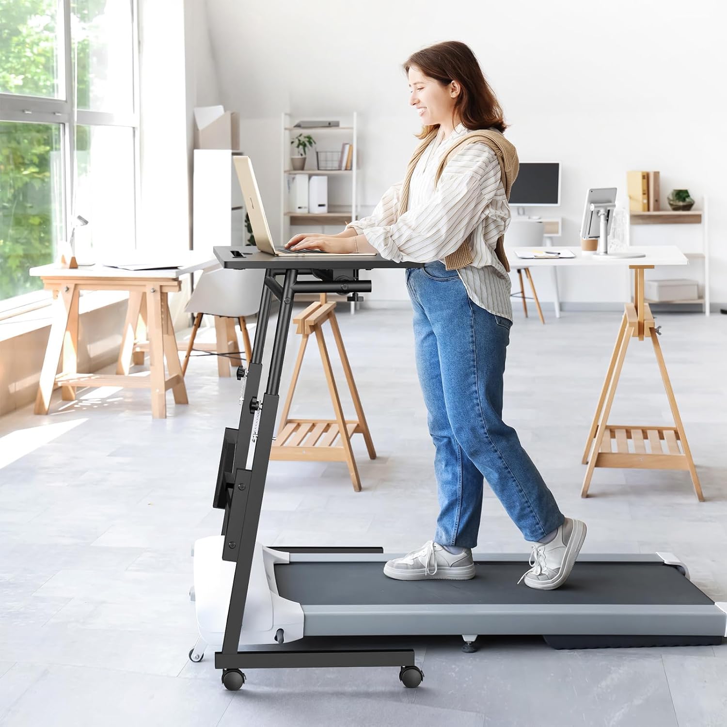 Small Standing Desk with Wheels, Portable Treadmill Desk, Rolling Desk Adjustable Height for Laptop, Mobile Standing Table for Walking Pad, Bedside Table - Image 8