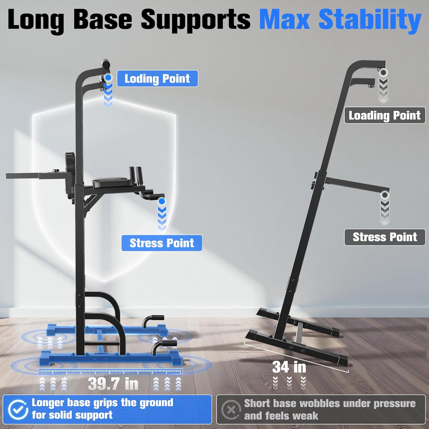 Sportsroyals Power Tower Pull Up Bar Station, 450LBS Stable Pull Up Dip Station for Home Gym Strength Training Equipment - Image 3