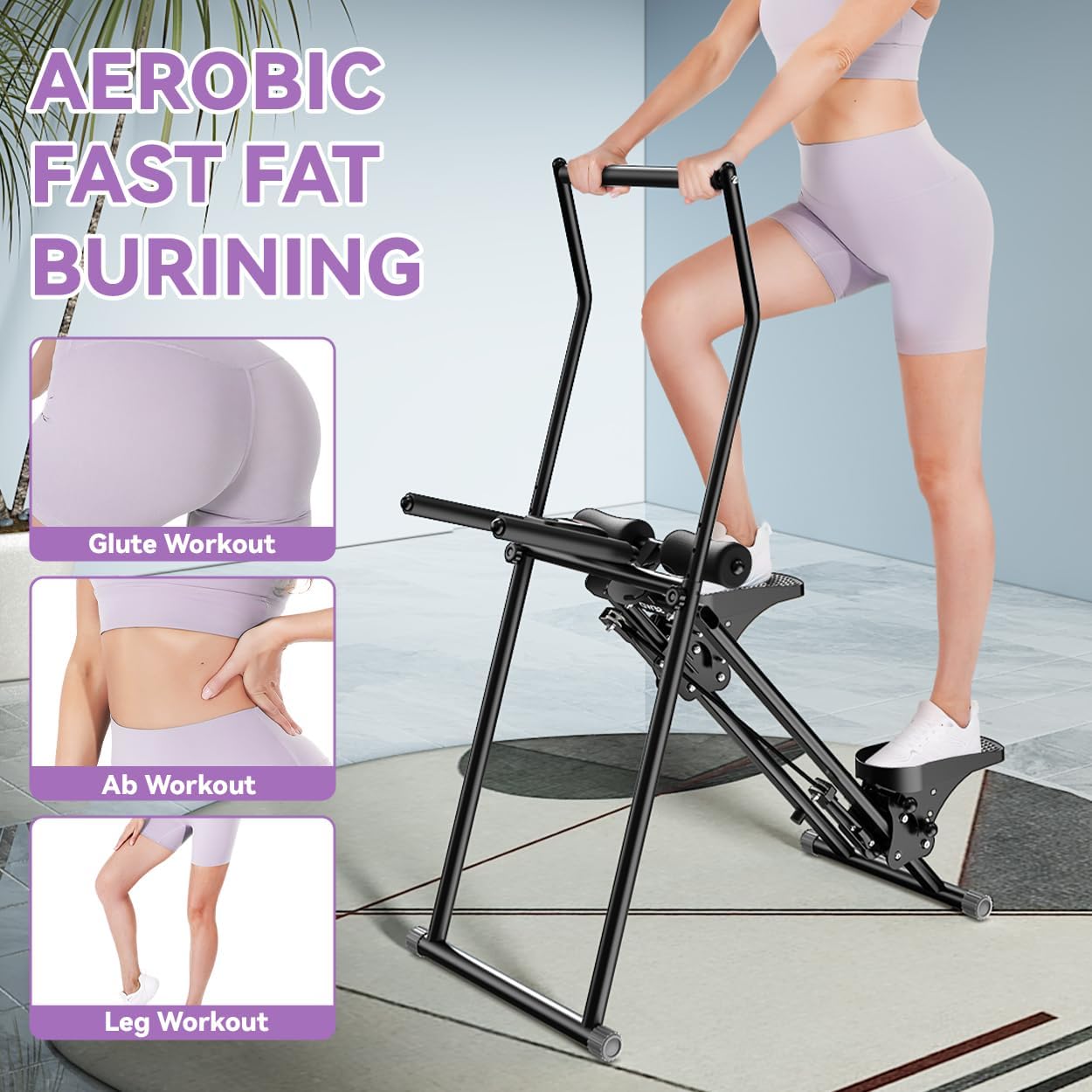 Foldable Stair Stepper Machine – AB Workout Equipment for Home Gym, Full-Body Cardio Workout Equipment with Adjustable Handlebar & Pedals - Image 3