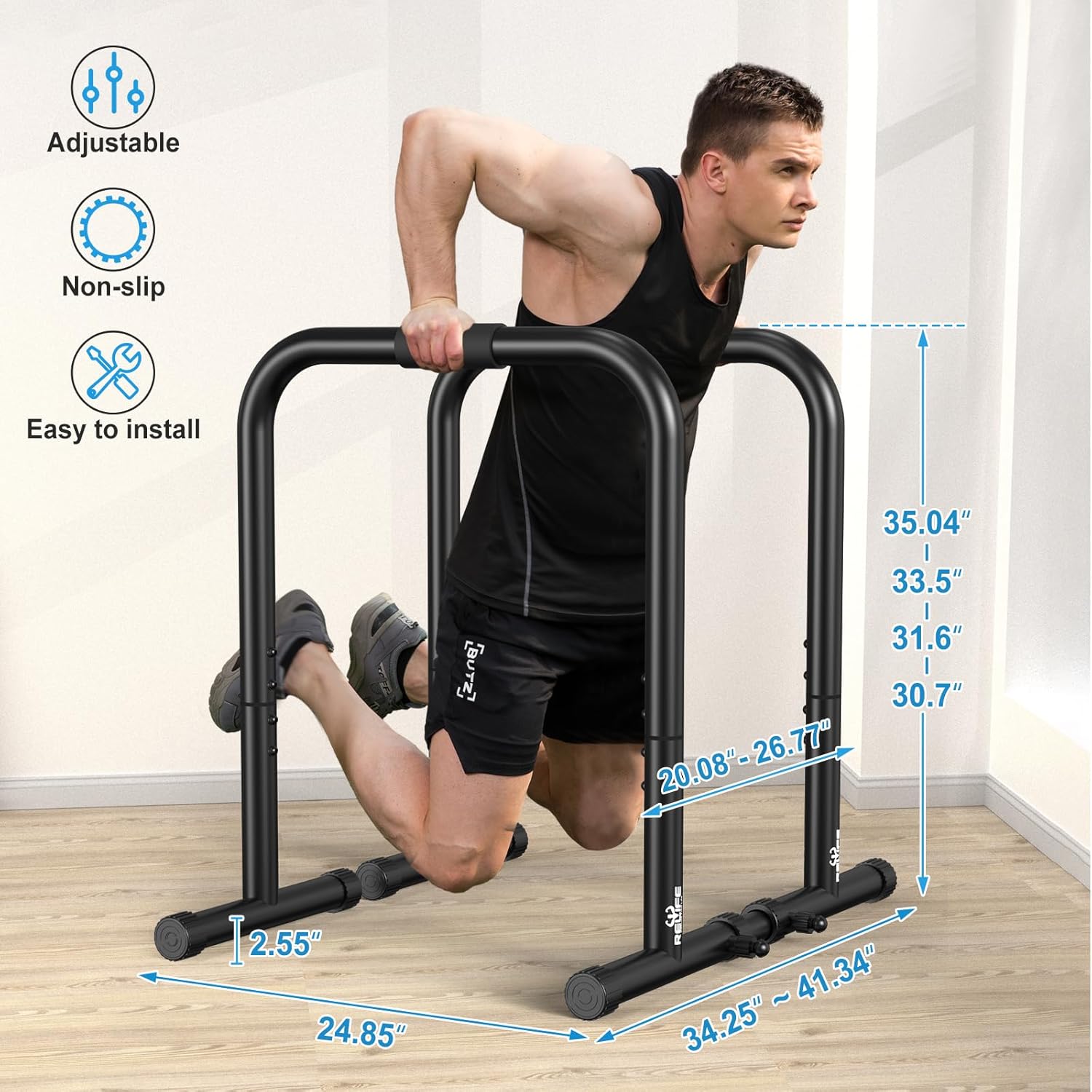 RELIFE REBUILD YOUR LIFE Dip Station Functional Heavy Duty Dip Stands Fitness Workout Dip bar Station Stabilizer Parallette Push Up Stand - Image 3