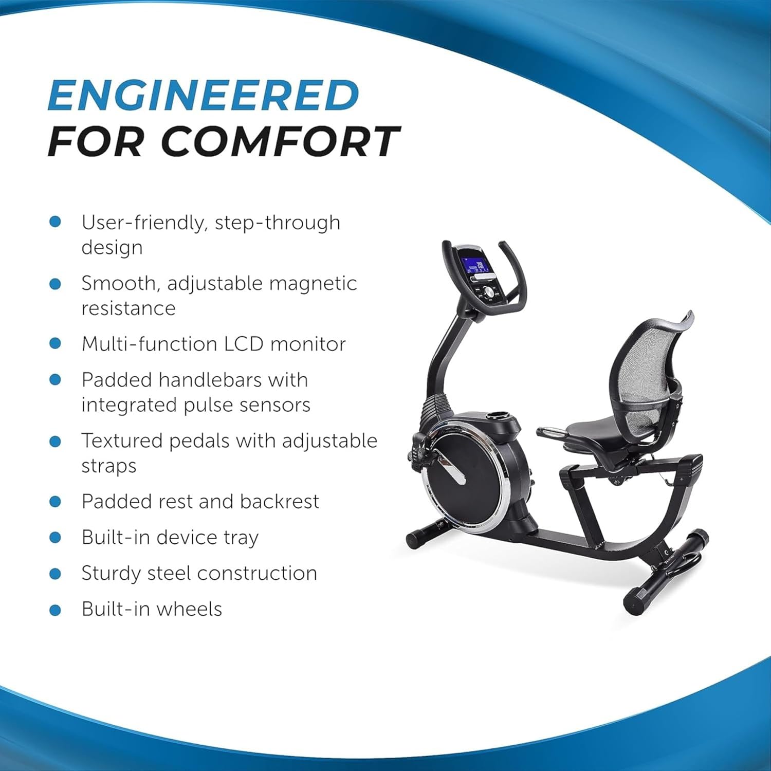 Stamina Exercise Bike 845, Magnetic Recumbent Machine, Lower Body Cardio Equipment - for Home Gyms with LCD Monitor and Smart App Access, Black - Image 3