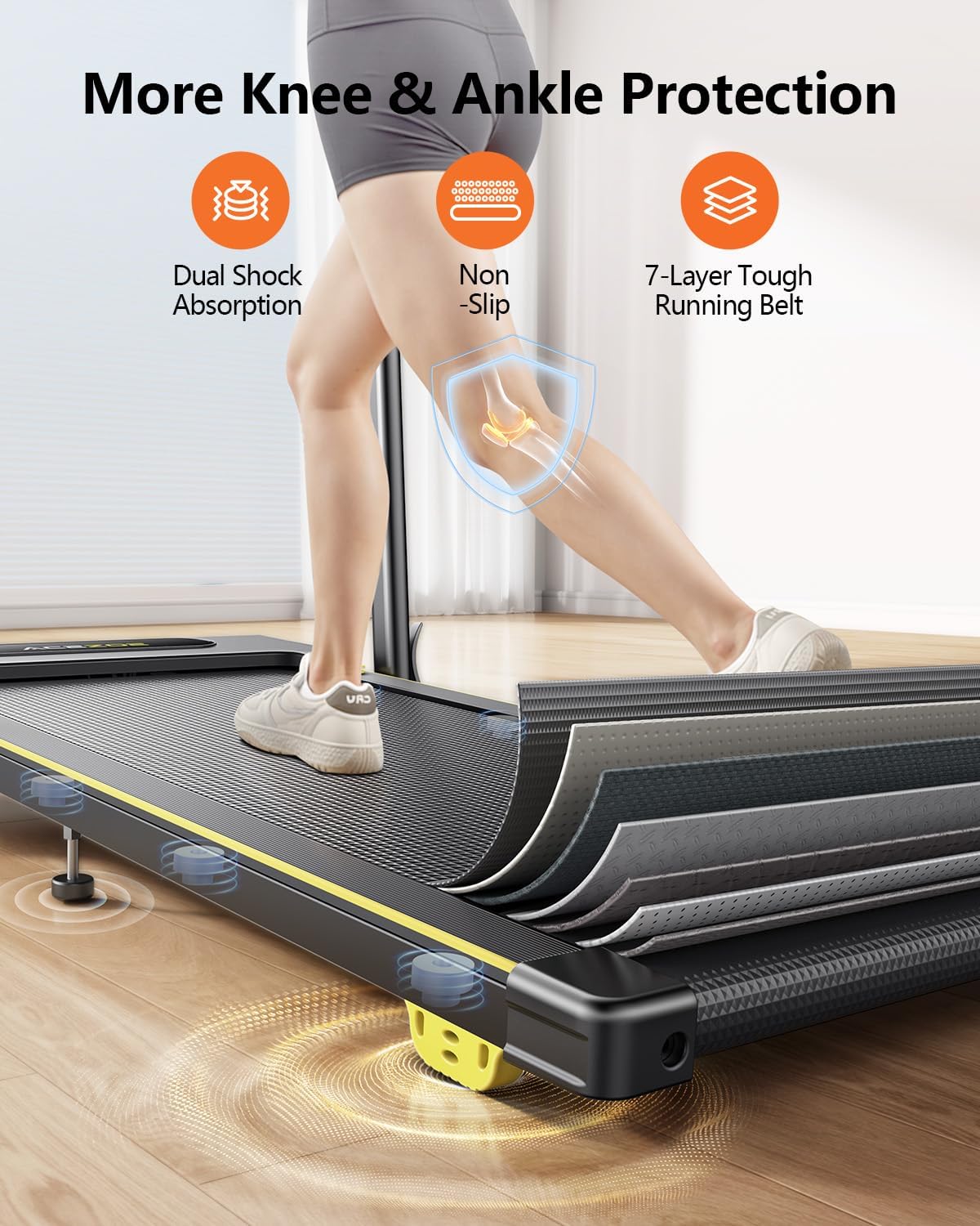 3 in 1 Under Desk Treadmill with Incline, Walking Pad with Removable Desk Workstation, Adjustable Height for Different Need, 300lbs Capacity, Foldable Compact for Home Small Office - Image 6