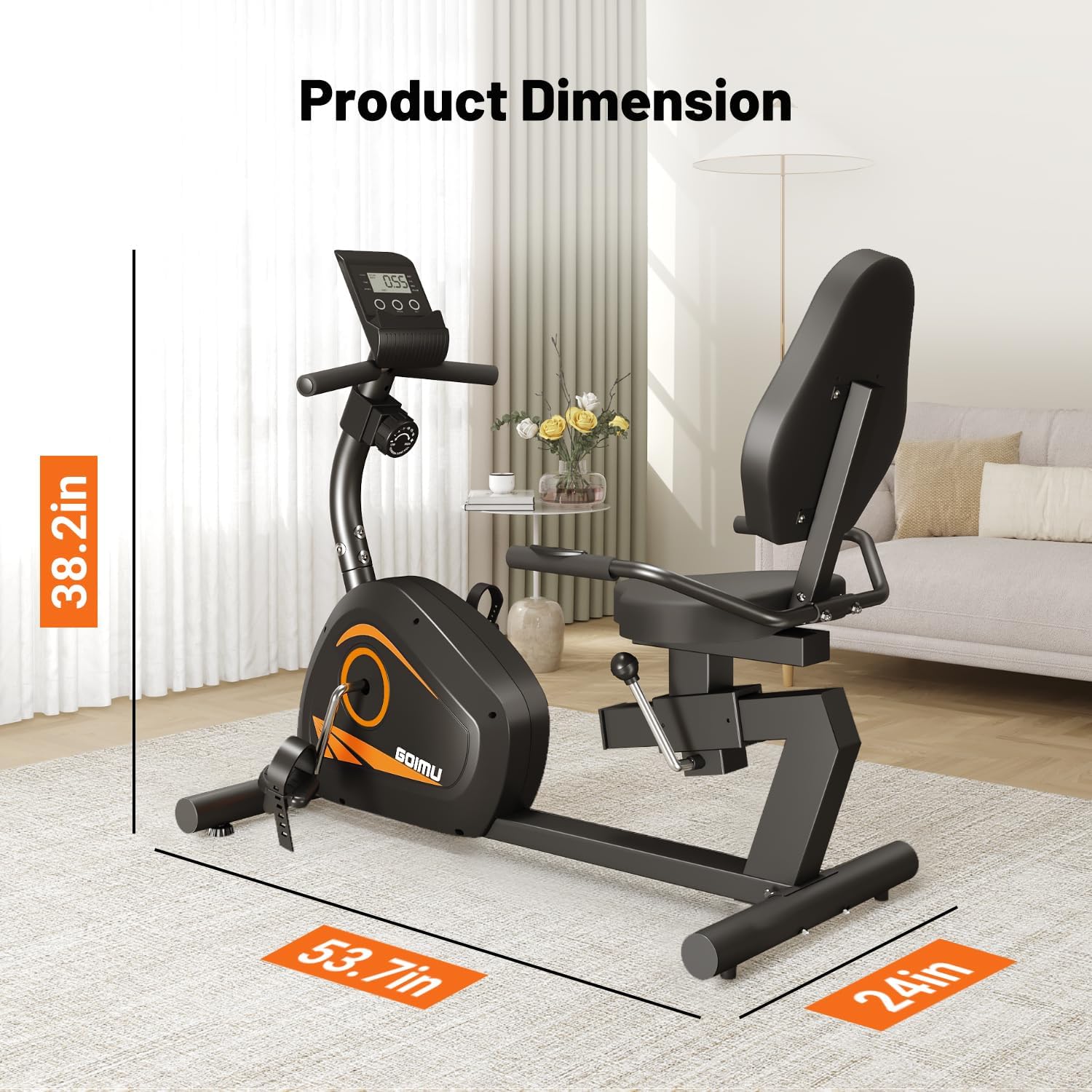 Recumbent Exercise Bike, Stationary Bikes for Home Magnetic Recumbent Bike with Adjust Seat for Adults Seniors, 300LB Capacity & 8-level Resistance, LCD Monitor and Heart Rate Handle - Image 8