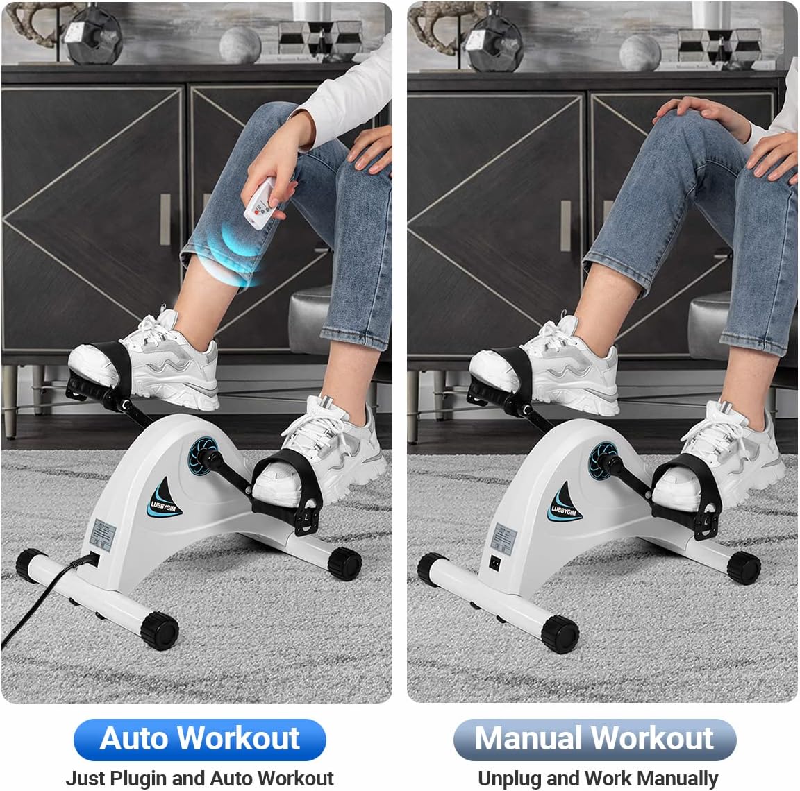 Motorized Mini Exercise Bike Pedal Exerciser for Seniors Rehab Training, LUBBYGIM Electric Under Desk Bike Pedal Exerciser for Arm/Leg Fitness & Physical Therapy, 6 Levels Speed Adjustment - Image 3