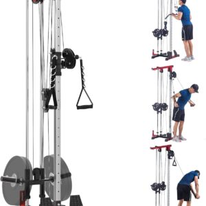 LAT Pulldown Machine, Multi-Functional Cable Machine with High and Low Pulley Station, Row Cable Machine Home Gym with Leg Support, Tricep Workout Equipment