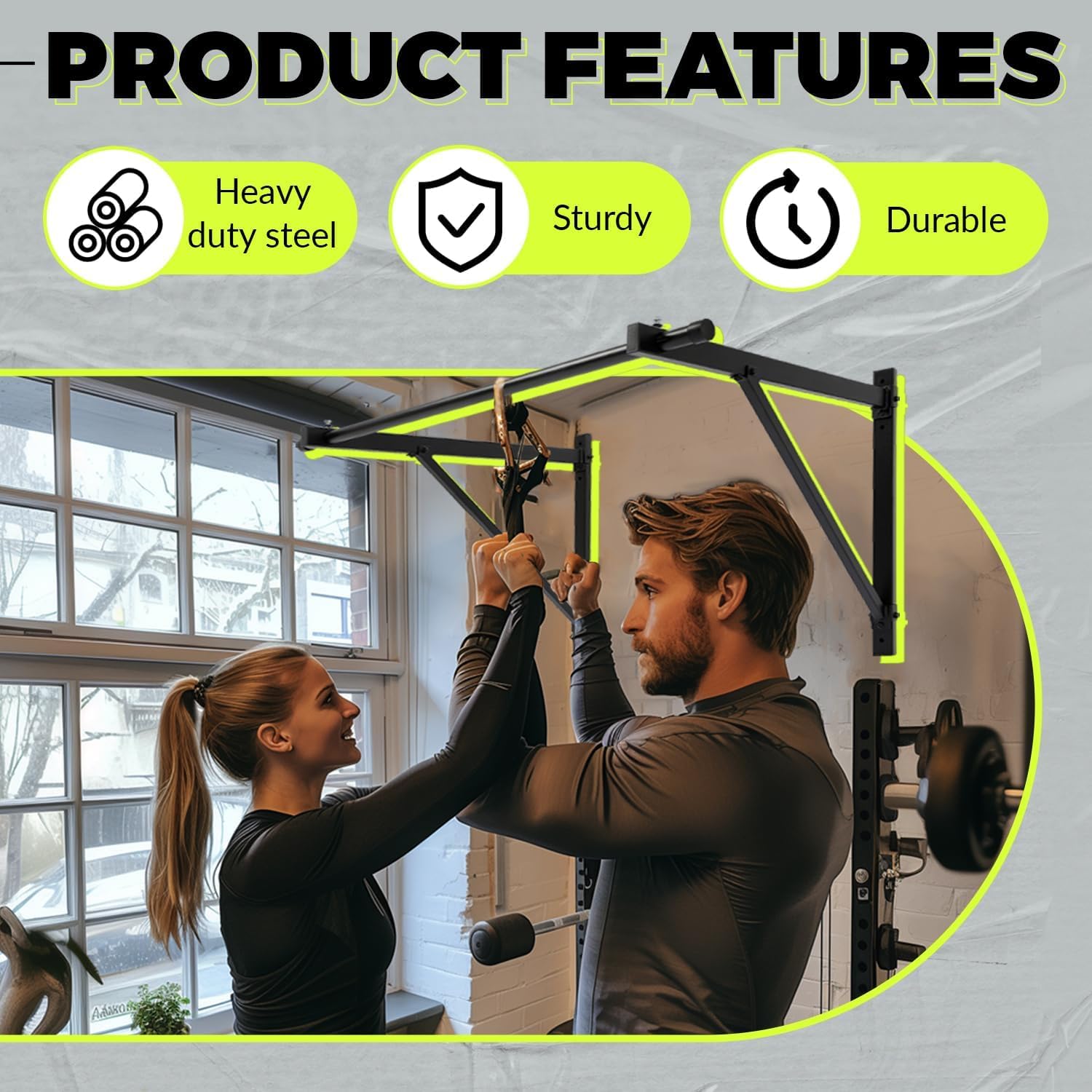 ECOTRIC 46" Wall Mounted Pull Up Chin Up Bar Heavy Duty Gym Workout Fitness Home Mount Fitness 500lbs - Image 5