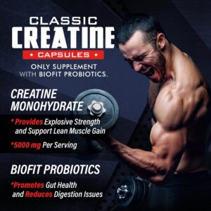 Old School Labs 5000mg Creatine Monohydrate Capsules With BioFit™ (Max Strength) Supports Muscle Growth & Recovery, Performance, Cognitive Health – Creatine Pills for Men & Women, Made in USA 180 Caps