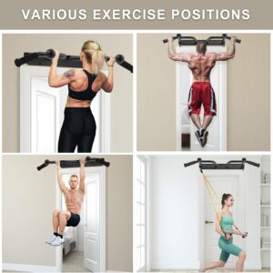 Pull Up Bar Wall Mount 440 LBS Capacity Doorway Chin Up Bar Multifunctional Steel Chinup Bar with with Resistance Band Hooks for Indoor Home Gym Garage