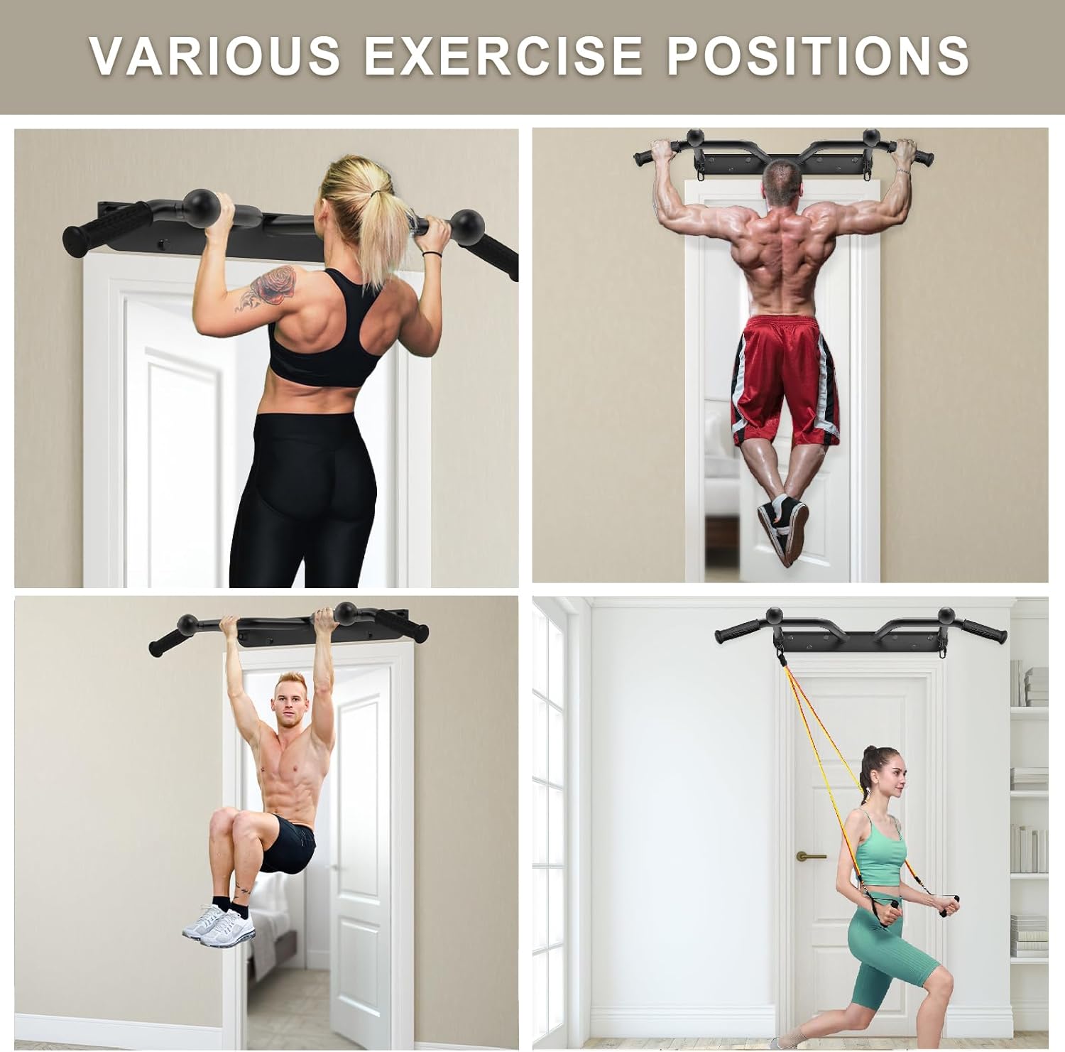 Pull Up Bar Wall Mount 440 LBS Capacity Doorway Chin Up Bar Multifunctional Steel Chinup Bar with with Resistance Band Hooks for Indoor Home Gym Garage - Image 2