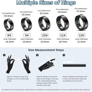 Smart Ring Health Tracker, Sleep Tracker Ring with Heart Rate, Waterproof Fitness Ring for Activity Monitoring/Steps/Distance/Calories, Air Gestures, Up to 7-Day Battery, for iOS Android (Black,#11)