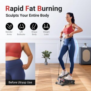 UTRYUP Mini Stepper for Home Exercise, Compact Hydraulic Stair Stepper with Resistance Bands, Quiet Fitness Machine with LCD Monitor, 300 lbs Weight Capacity