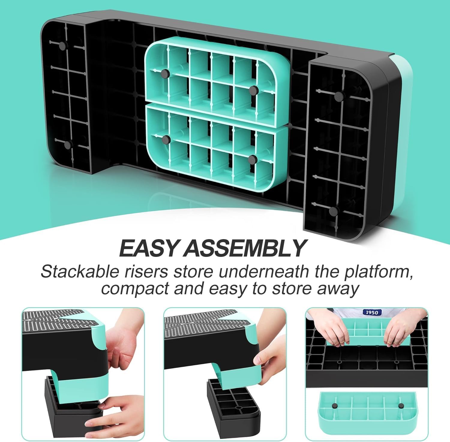 EVERYMILE Aerobic Exercise Step, Adjustable Aerobic Stepper for Exercise, Workout Step Platform, Step Up Box, 26.5" Step Deck with 4” 6” 8” Adjustable Height Risers, Women Home Gym Fitness - Image 5
