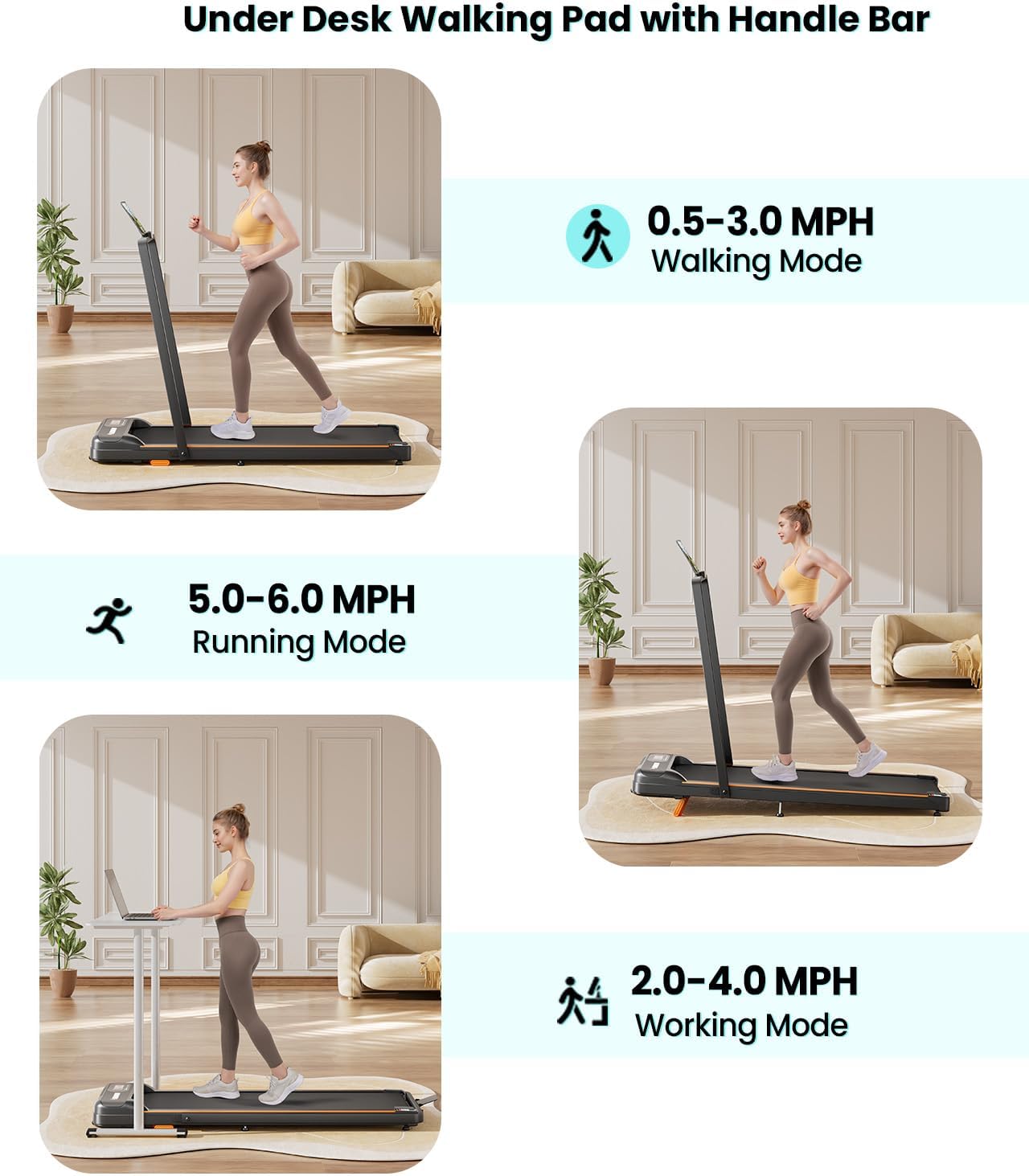 Walking Pad - 2.5 HP Walking Pad with Handle Bar, 2 in 1 Foldable Walking Pad with Incline, Small Treadmill with LED Display & Remote Control for Home Office Under Desk, 265 LBS Capacity - Image 4