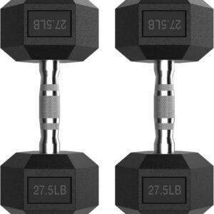 PAPABABE Hex Dumbbell Set with Rubber Grip 2.5-125lb, Odorless Rubber Coated Weight Fixed Dumbbells Set of 2, Weights for Women at Home, Hand Weights for Home Gym & Strength Training,Pesas Para Ejercicios