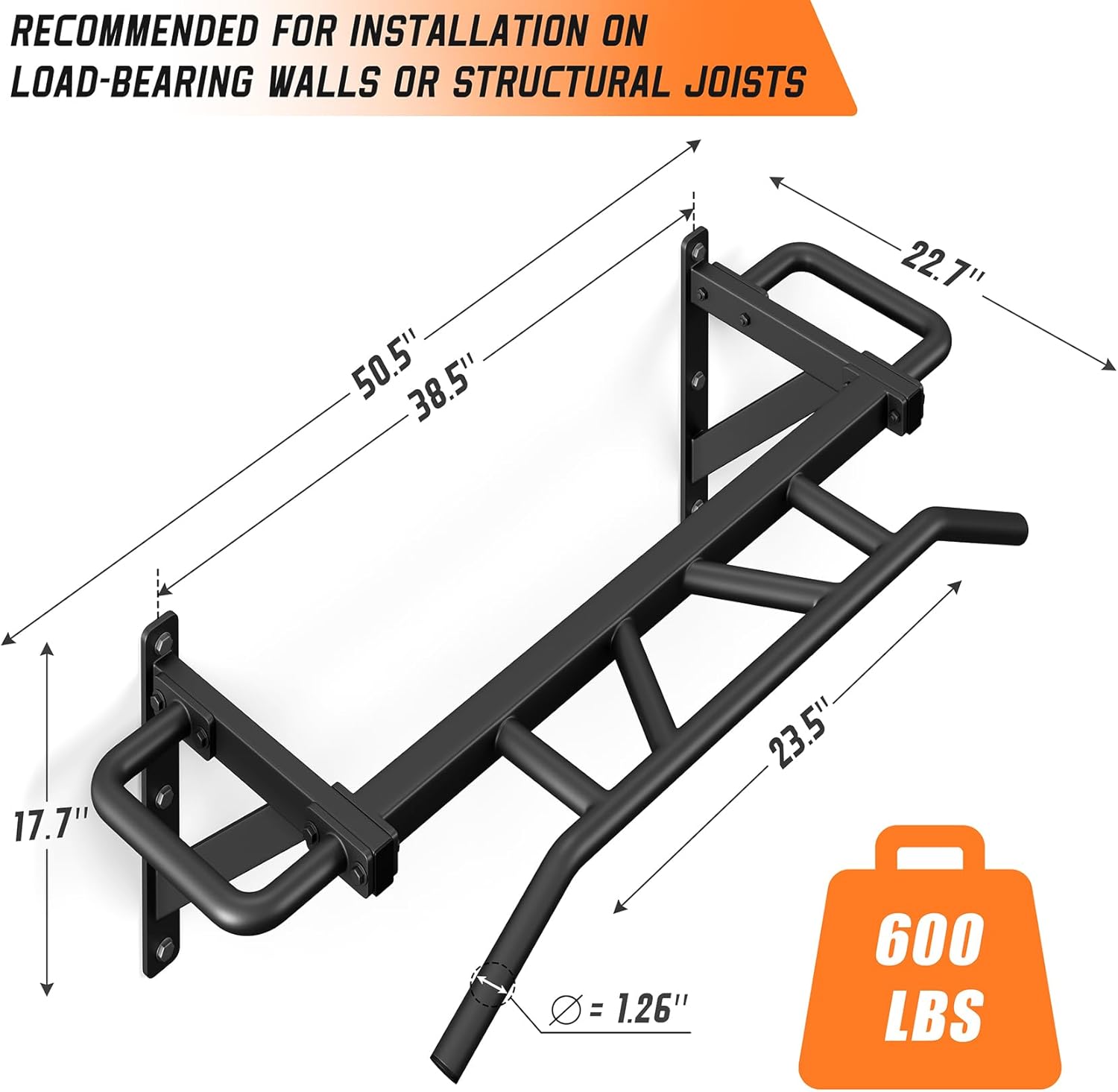 Heavy Duty Pull Up Bar with 14 Grip Positions, Strength Training Pull-Up Bars for Home Gym, Wall Mounted, Joist Mounted Chin Up Bar with Reinforced Thick Metal Construction - Supports 600 lbs for Full-Body Workouts - Image 3