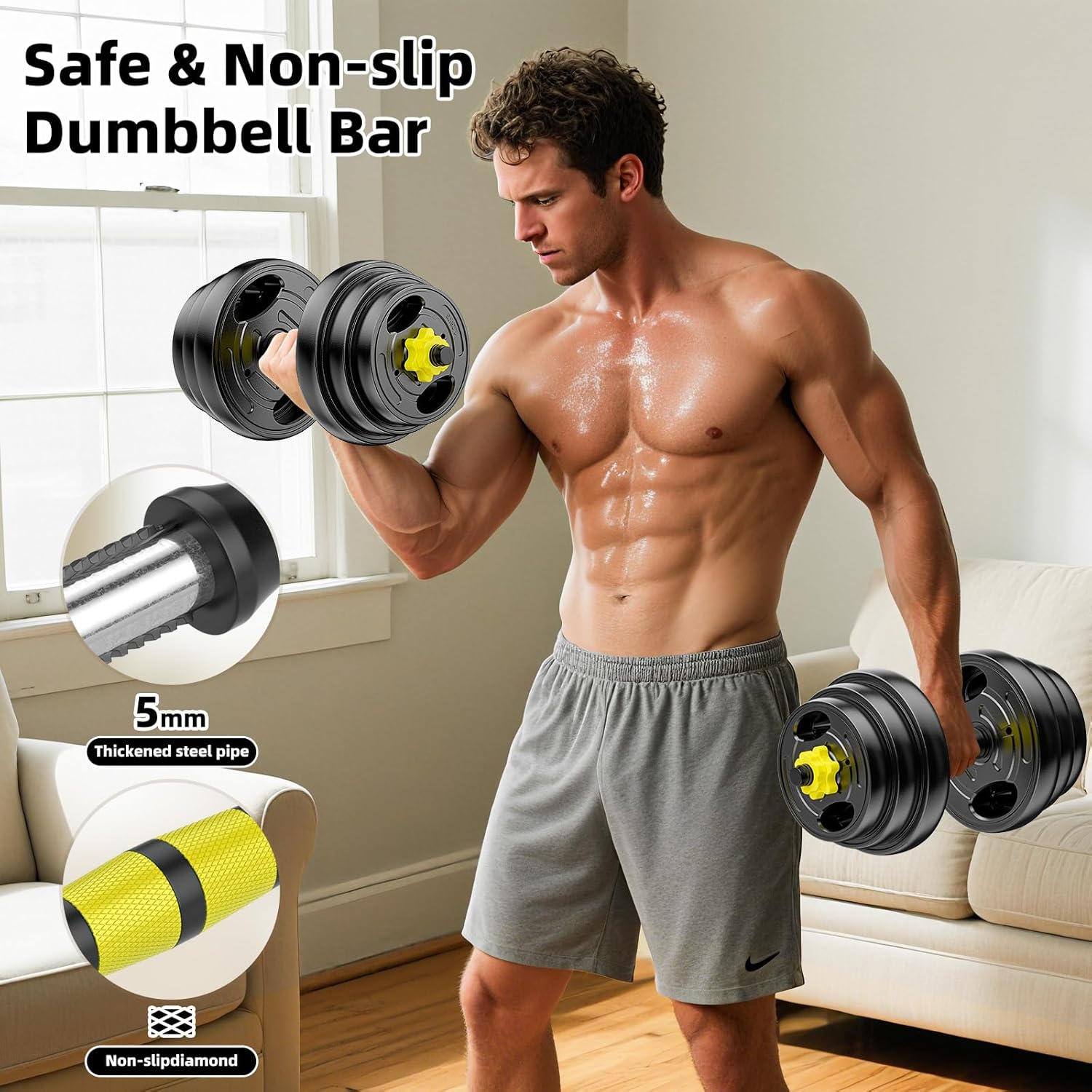 Adjustable Dumbbell Set, 10-90lbs Free Weights with Connector – 4 in 1 Dumbbells, Barbell, Kettlebell & Push Up Stand, Adjustable Weights Set for Home Gym Fitness Equipment for Men & Women - Image 4