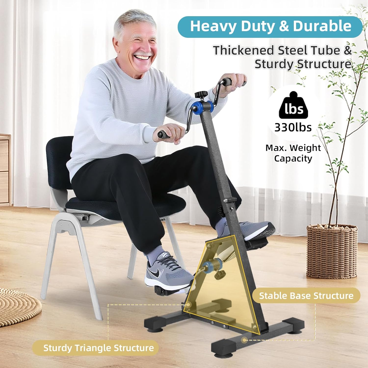 Foldable Arm and Leg Exercise Bike for Seniors - 16" W×16" D×38" H Folding Pedal Exerciser with Adjustable Resistance, Knee & Foot Stroke Therapy for Adults, with Shock Absorbing Suckers, Dark Grey - Image 6