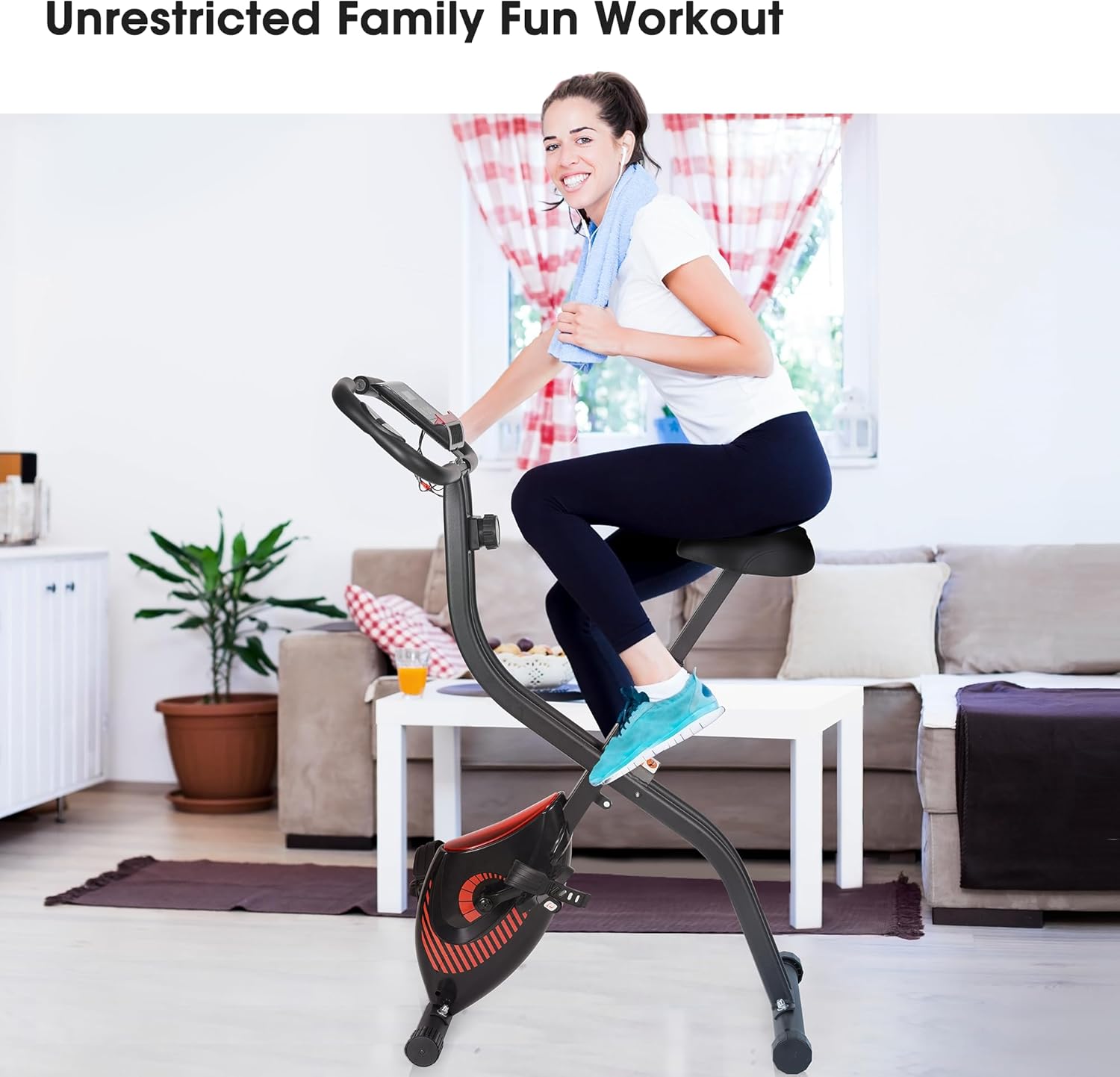 Exercise Bike 3 IN 1 Stationary Bike Folding Exercise Bike with 8-Level Adjustable Resistance Comfortable Seat Cushion LCD Monitor 265 lbs Weight Capacity for Home Gym Workout - Image 2