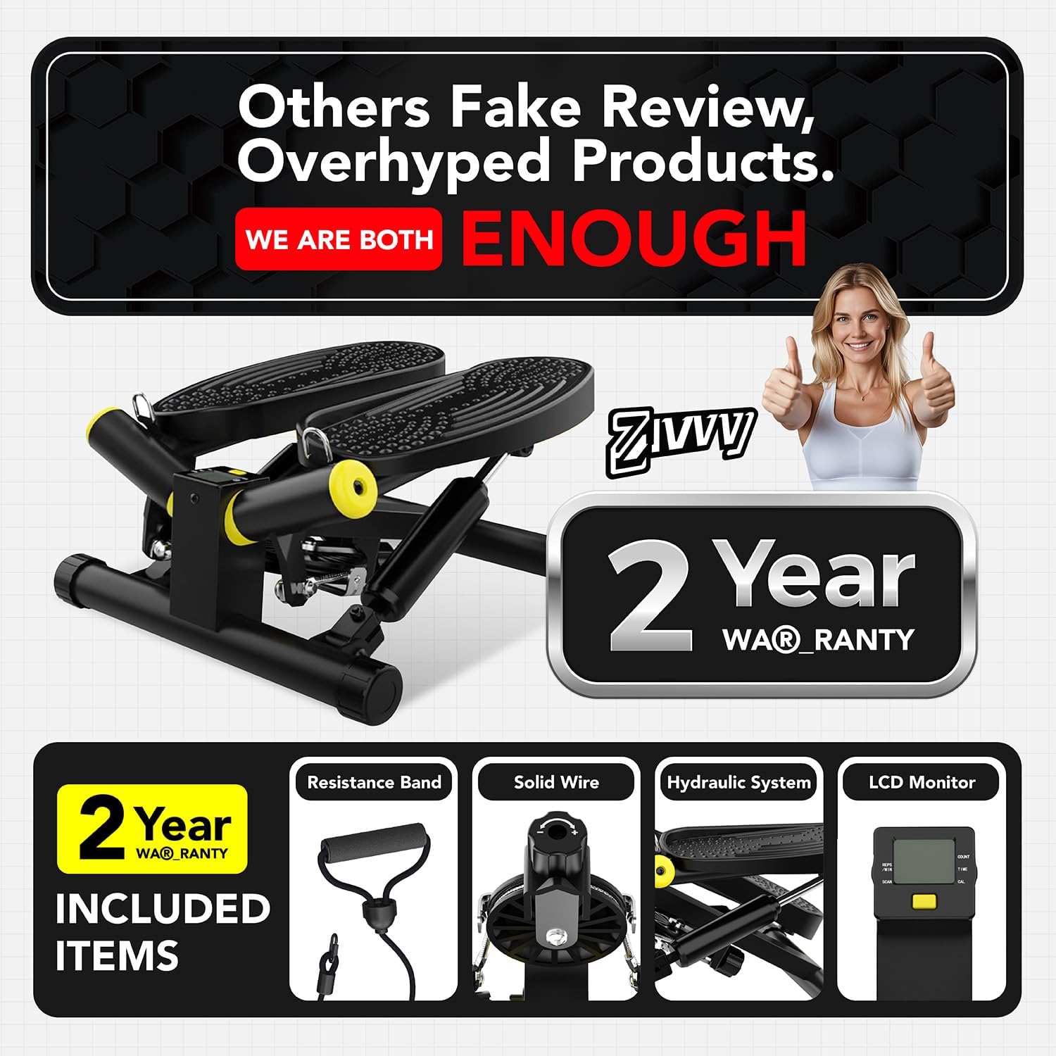 ZIWWVY- Mini Twist Stepper, Stepper Machine with 330LBS Weight Capacity, Mini Stepper for Full Body Workout, Adjustable Step Height, Smooth and Quiet, Step Machine for Men Women - Image 2