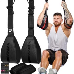 RDX AB Straps for Pull Up Bar Hanging (Pair), Maya Hide Leather, Abdominal Muscle Building Padded Arm Support Slings with D-Ring Strap, Leg Raise Exercise Fitness Workout Strength Training, Men Women