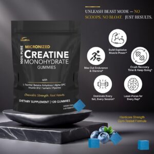 Creatine Monohydrate Gummies for Men & Women – Sugar Free & Vegan Advanced Formula W/L-Taurine + Vitamin B12 – for Muscle Strength, Muscles Builder, Recovery, Energy Boost, Pre-Workout Supplement