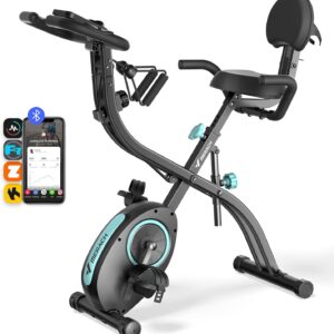 MERACH Folding Exercise Bike, Foldable Stationary Bikes for Home, 4 in 1 Upright Indoor Cycling Bike with 16-Level Magnetic Resistance, 300LBS Capacity X Bike with Exclusive APP