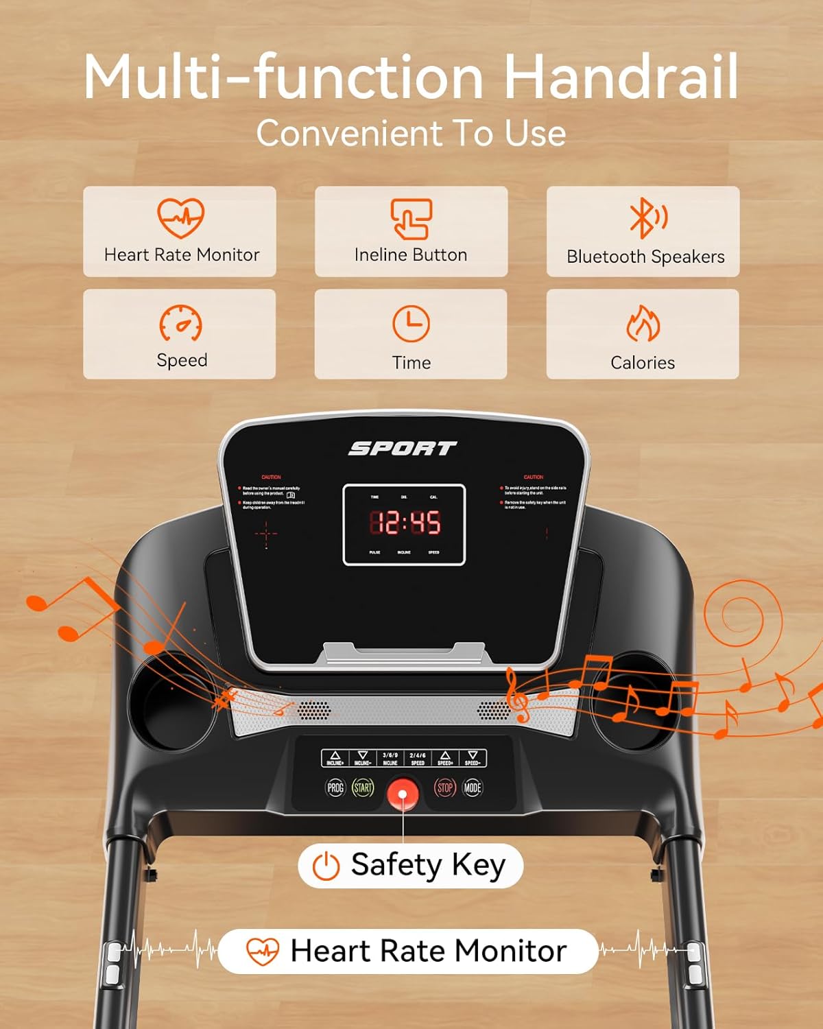 Treadmill for Home, 3.0HP Folding Treadmill with Incline, 300 lbs Capacity, Bluetooth & Heart Rate Sensor, Space-Saving Design - Image 4
