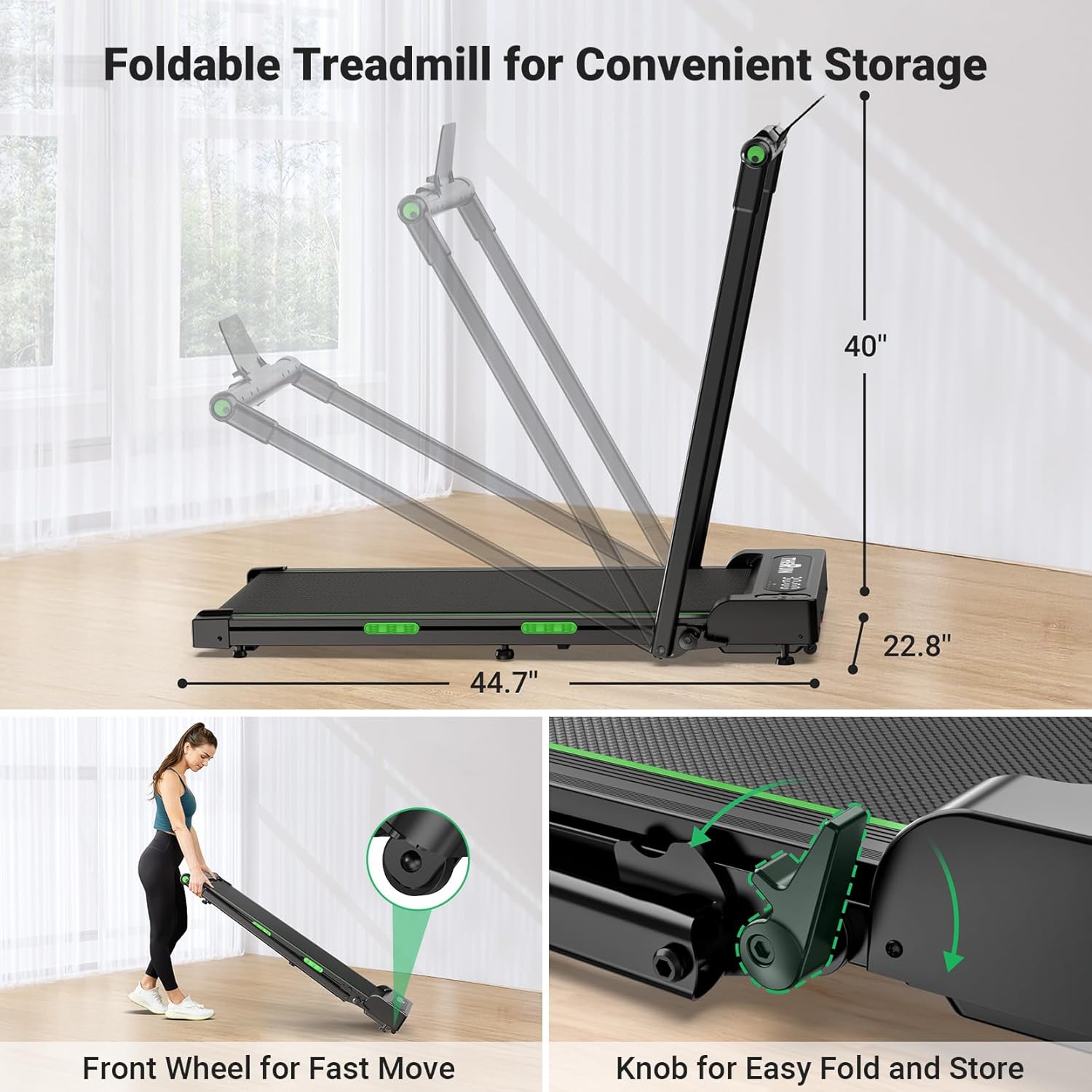 THERUN Walking Pad, 2 in 1 Foldable Treadmills for Home, 2.5HP Under Desk with Handle Bar, 16" Widened Running Belt, with Remote Control & LED Touch Screen - Image 3