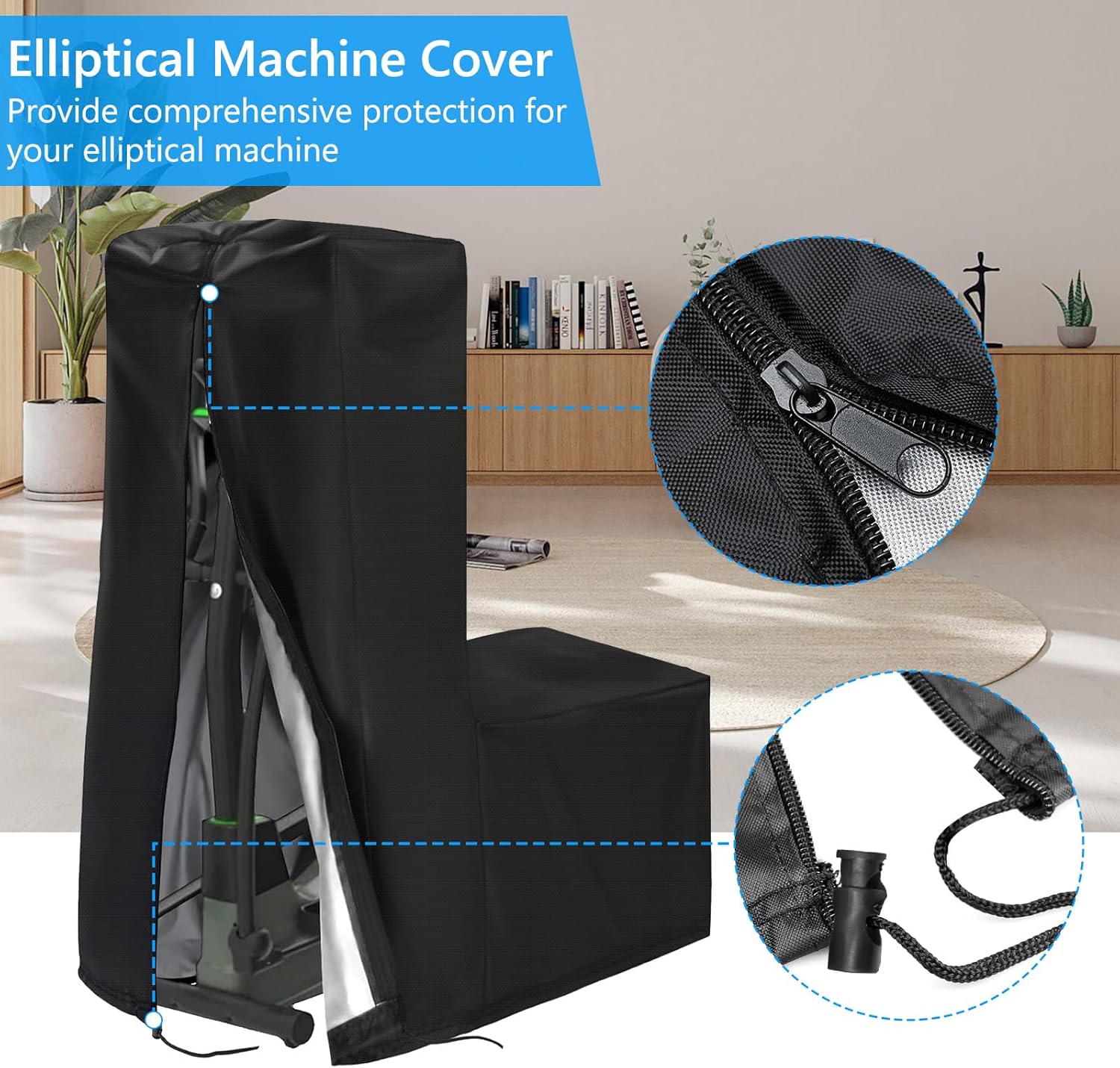 Elliptical Cover Elliptical Exercise Machine Cover for Indoor & Outdoor Home Elliptical Fitness Machine Protective Cover Waterproof & Dustproof Black - Image 3