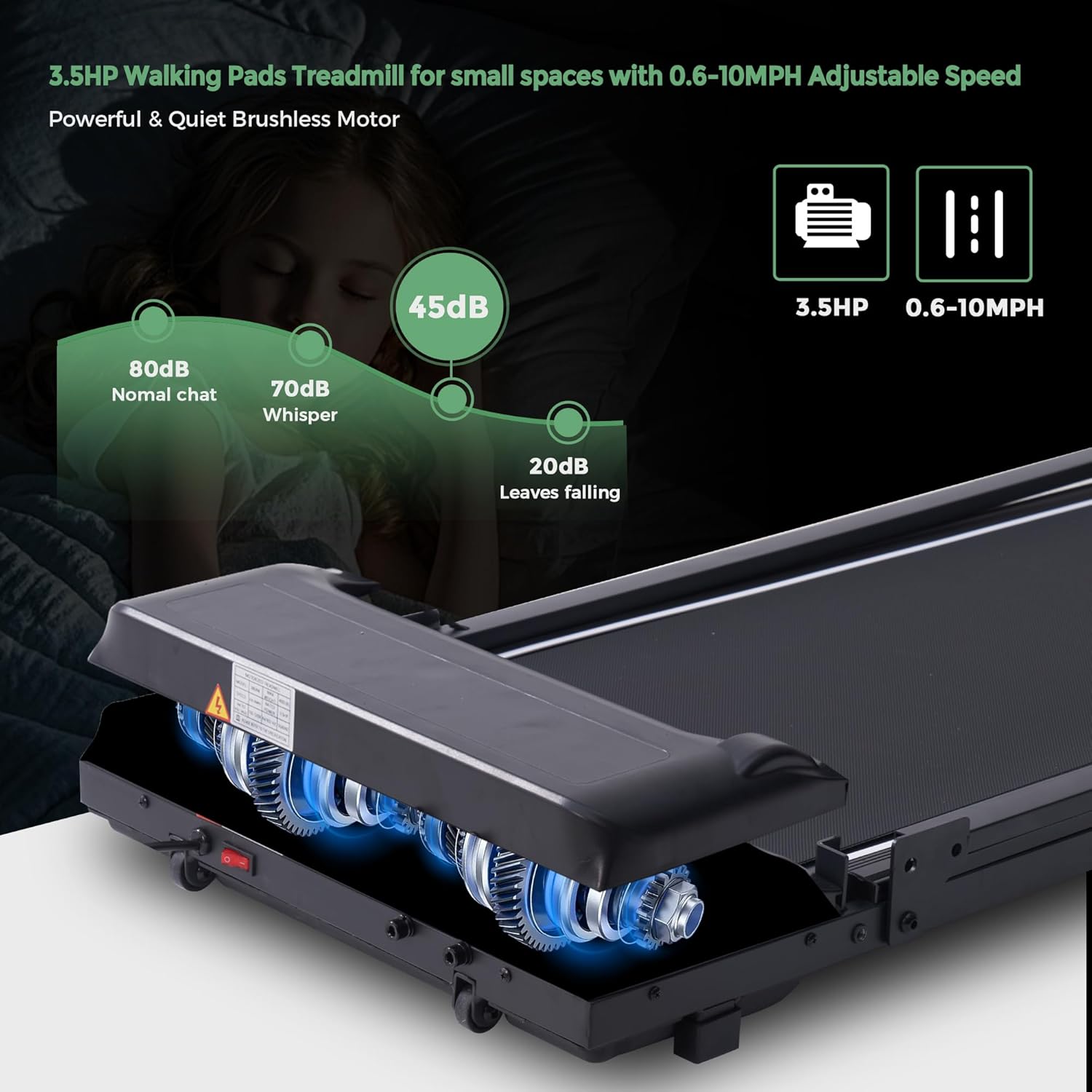 Walking Pad with Handle Bar, Folding Treadmill with Handles for Home Small Spaces, Compact Walking Pad Treadmill with Handle, 3.5HP Electric Portable Treadmills for Home, 400LBS Capacity - Image 5
